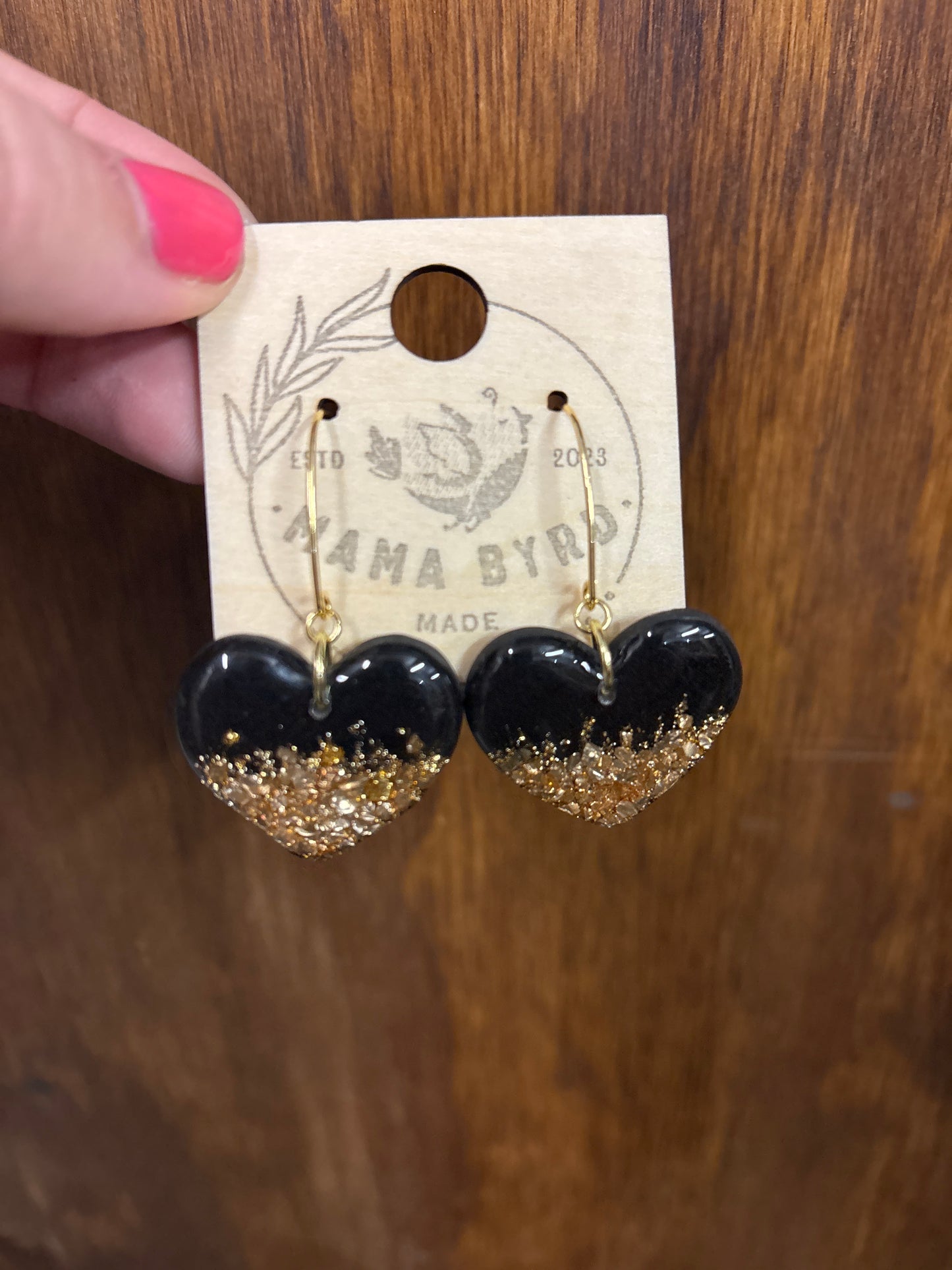 Black Heart/Gold Flame earrings