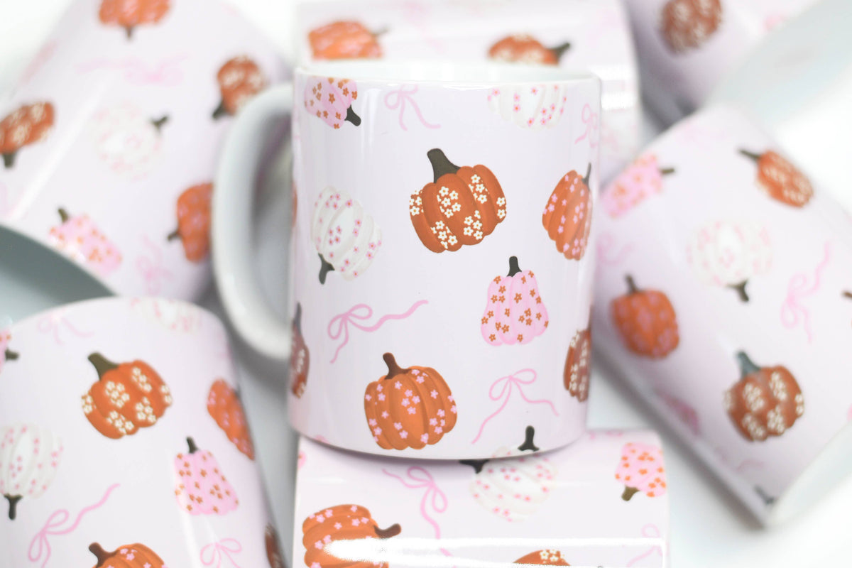 Floral Pumpkin Coffee Mug, Fall Coffee Mug, Coquette Pumpkin