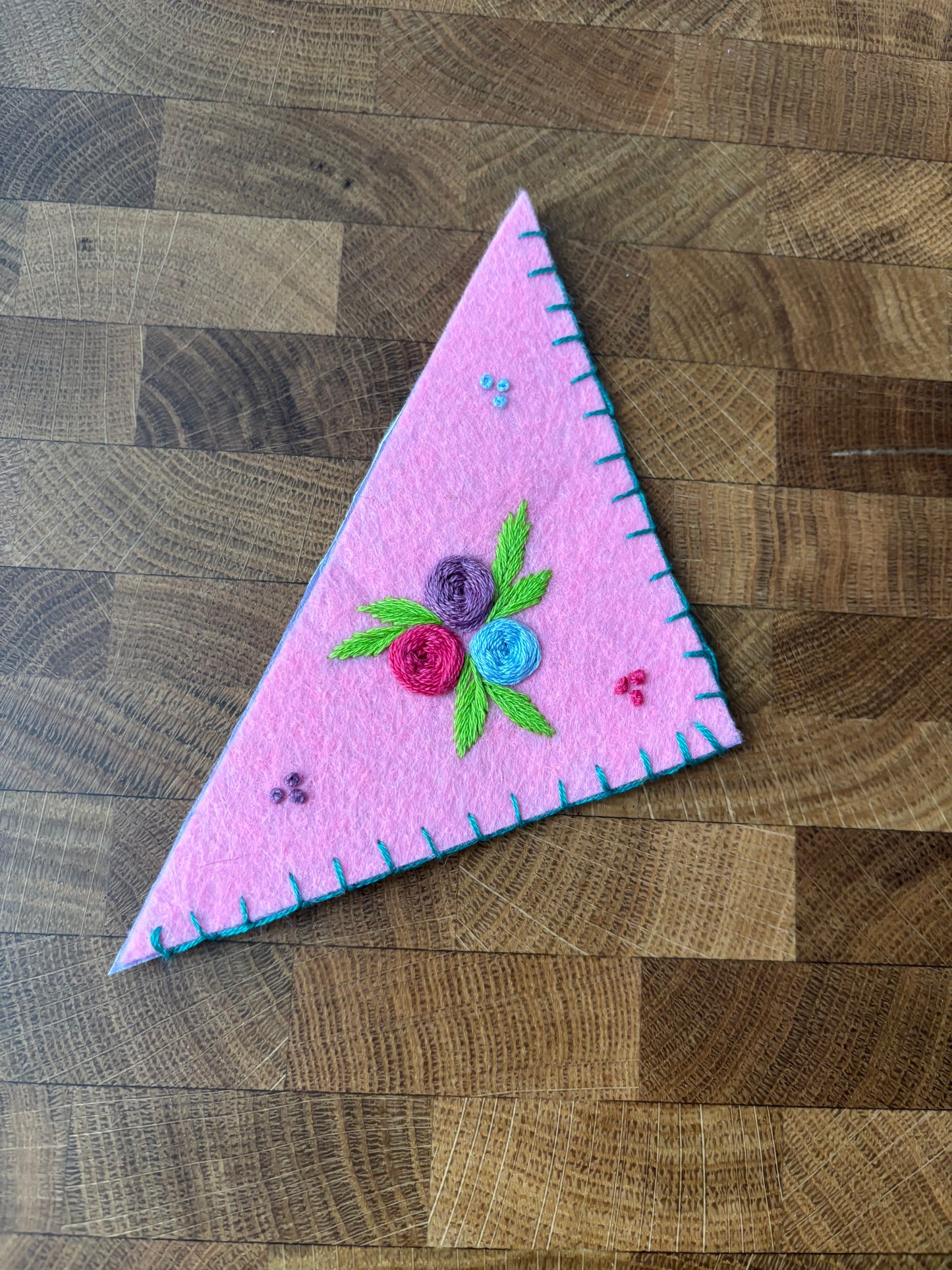 Floral hand embroidered felt corner bookmark
