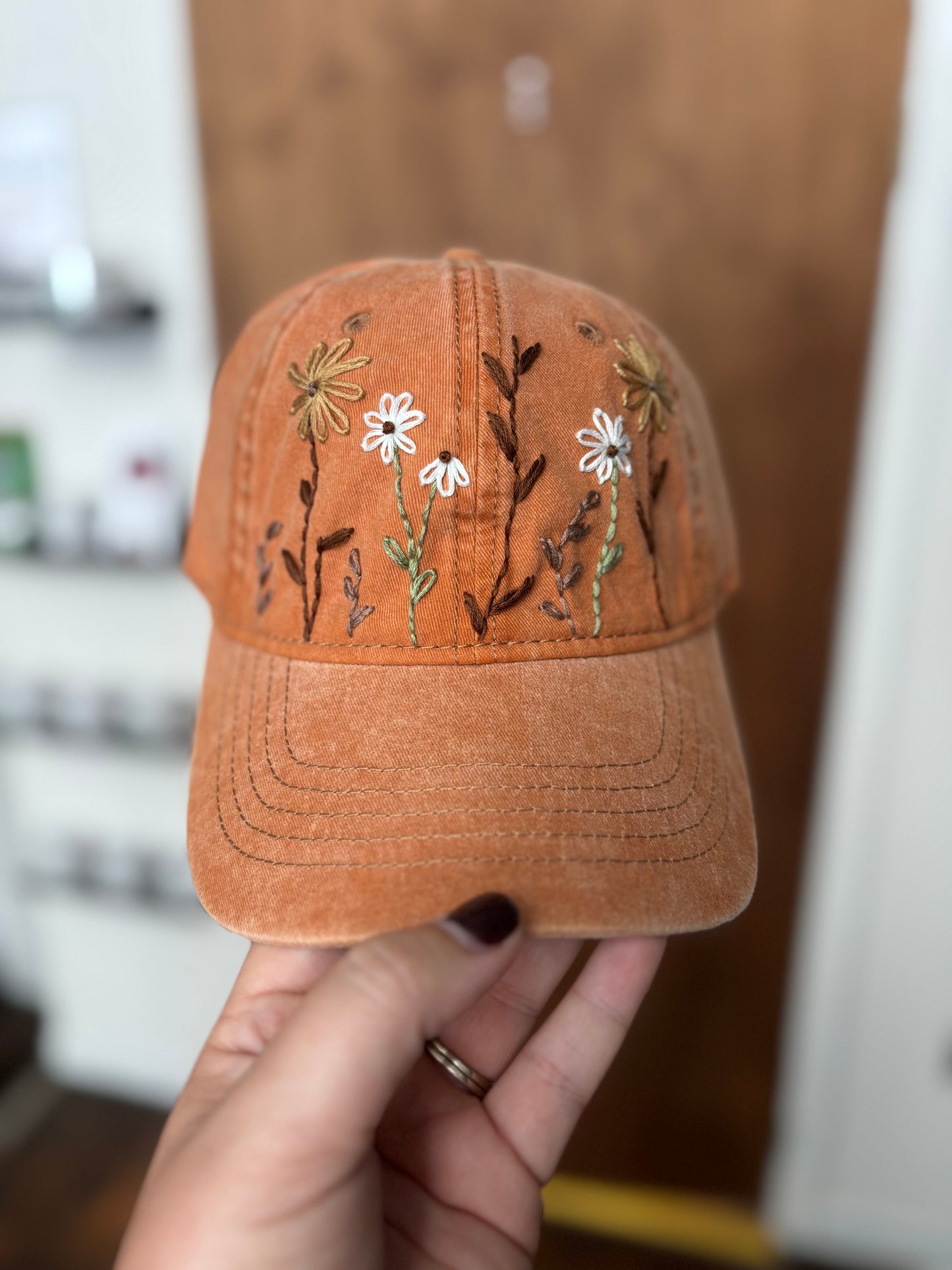 Floral hand embroidered hat