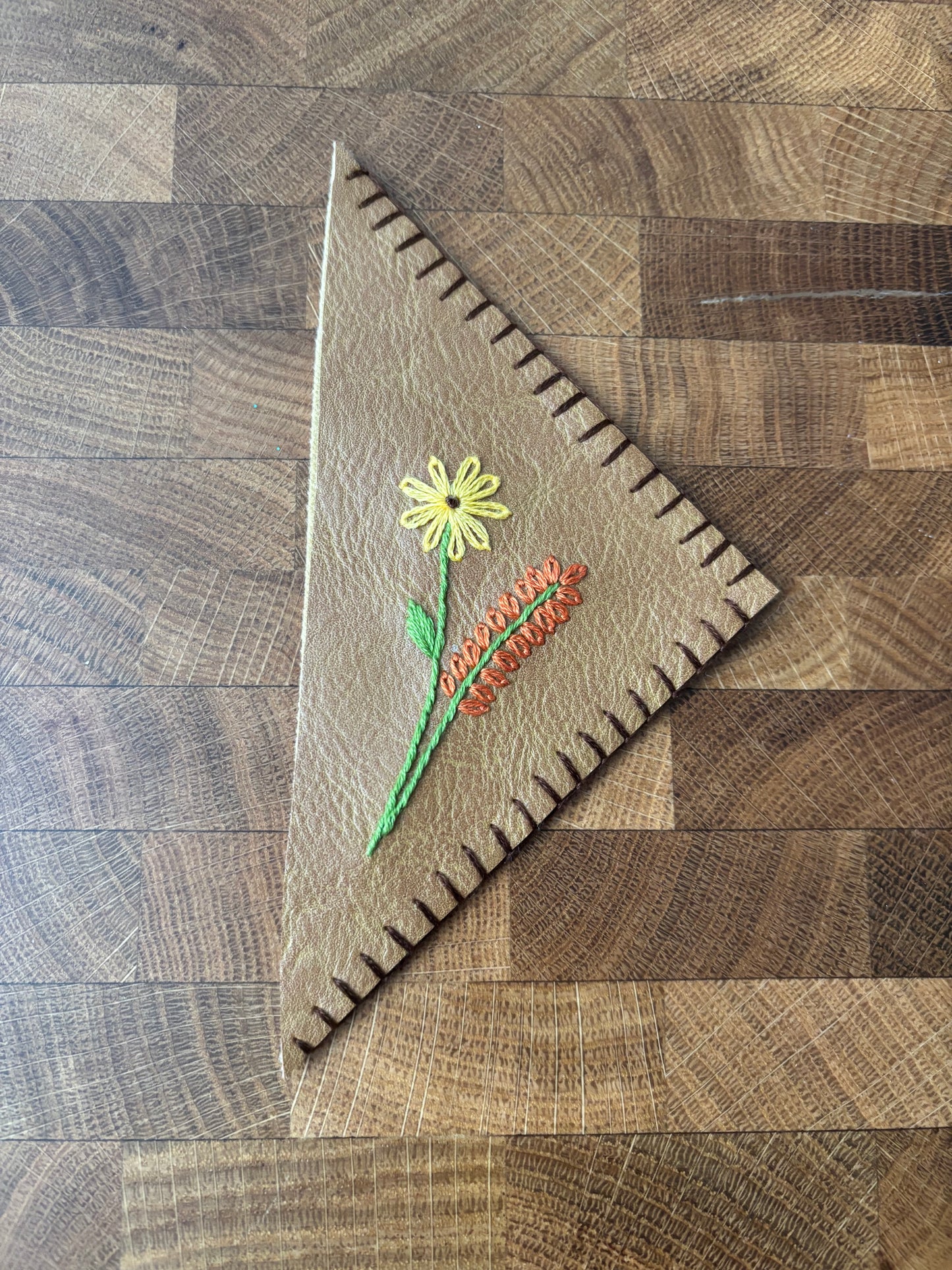 Floral Leather hand embroidered corner bookmark