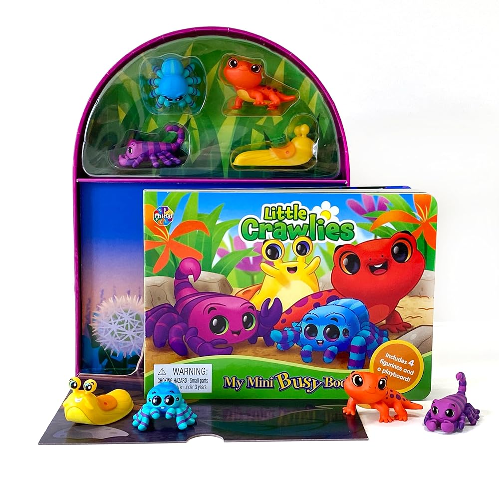 Phidal Little Crawlies My Mini Busy Books - Activity Books for kids, 10-page storybook, 4 figurines, a foldable play mat cover image