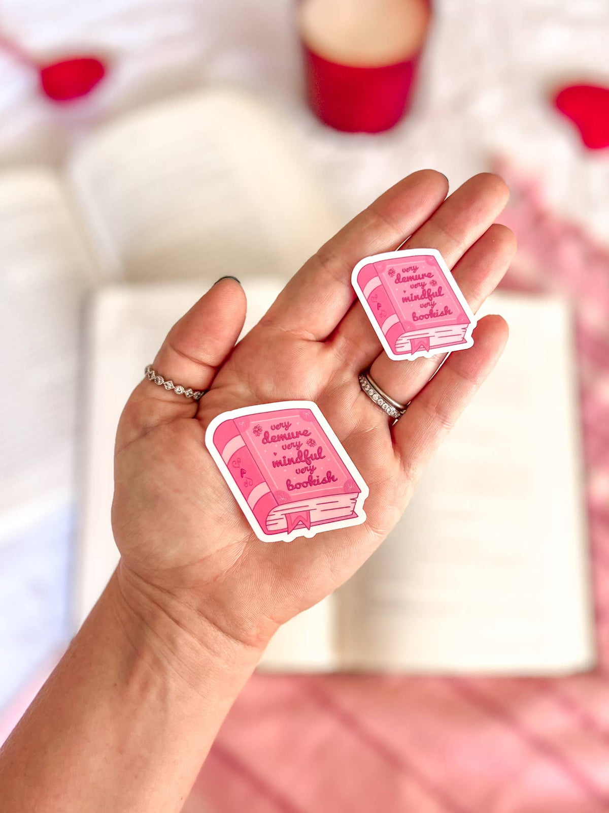 Very Demure Very Bookish Vinyl Sticker, Pink Book