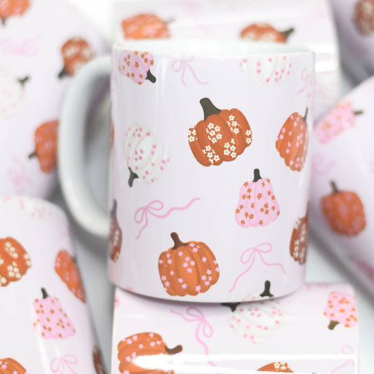 Floral Pumpkin Coffee Mug, Fall Coffee Mug, Coquette Pumpkin