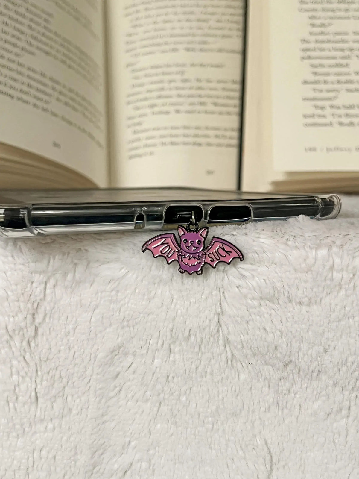 Purple Bat Kindle Charm, USB-C Dust Plug