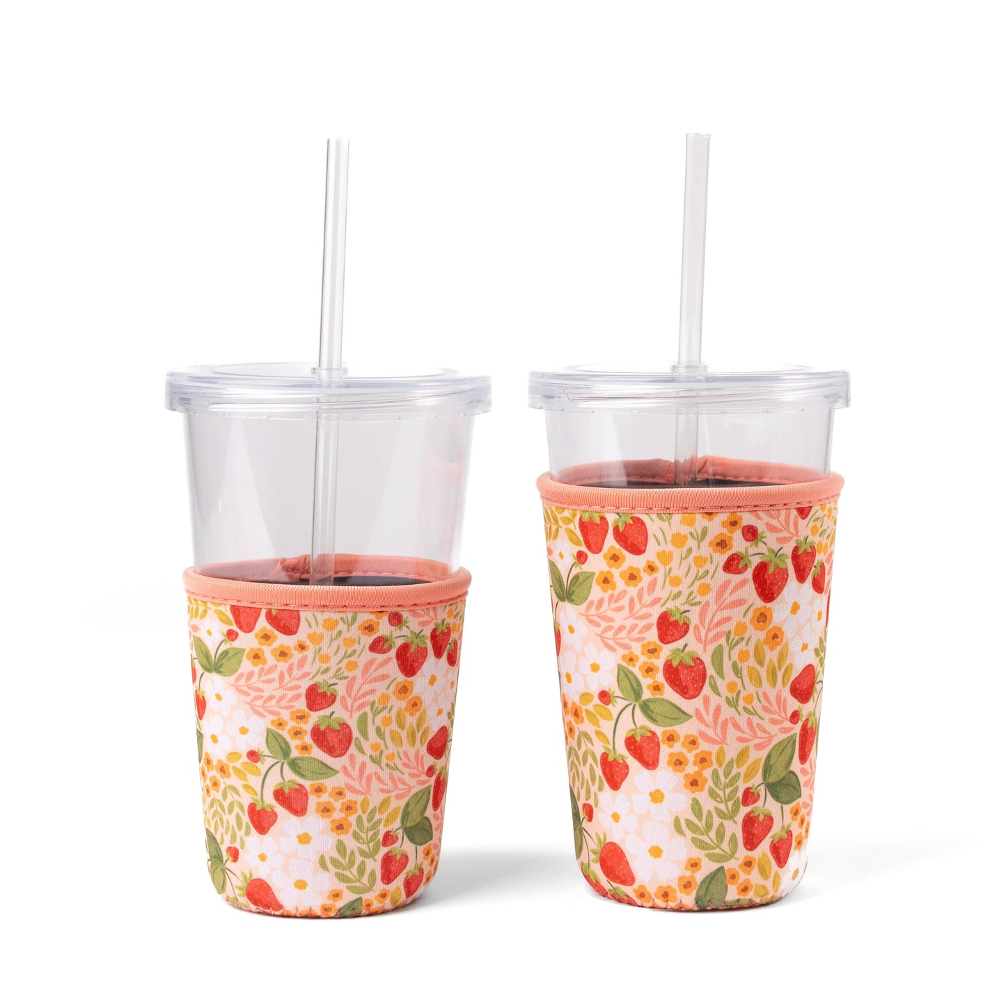 Floral Drink Sleeve | Iced Coffee Koozie | Drink Cover: Strawberry Patch / Regular