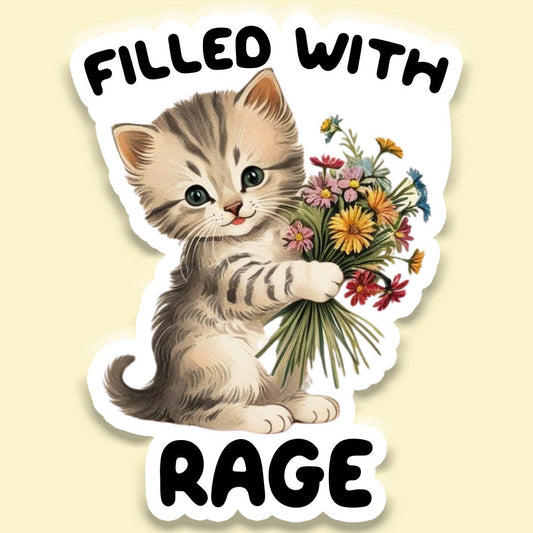 Filled with Rage Sticker Decal, Funny Sticker Decal, Cat