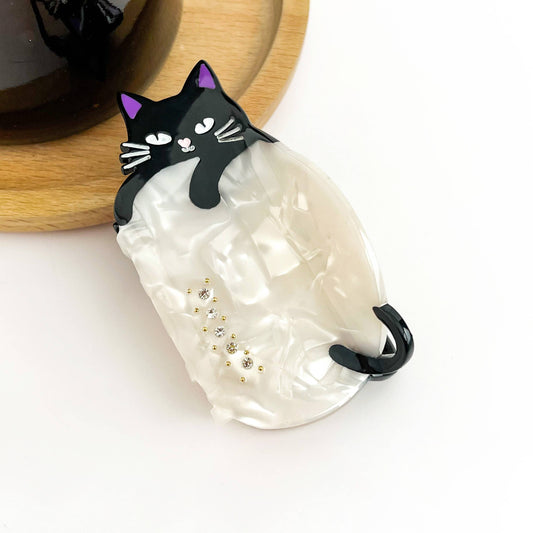 Black Cat Hair Claw Clip, Acetate Animal Hair Clip