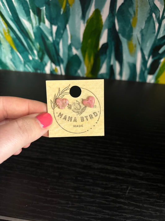 Pink Marbled Heart Studs