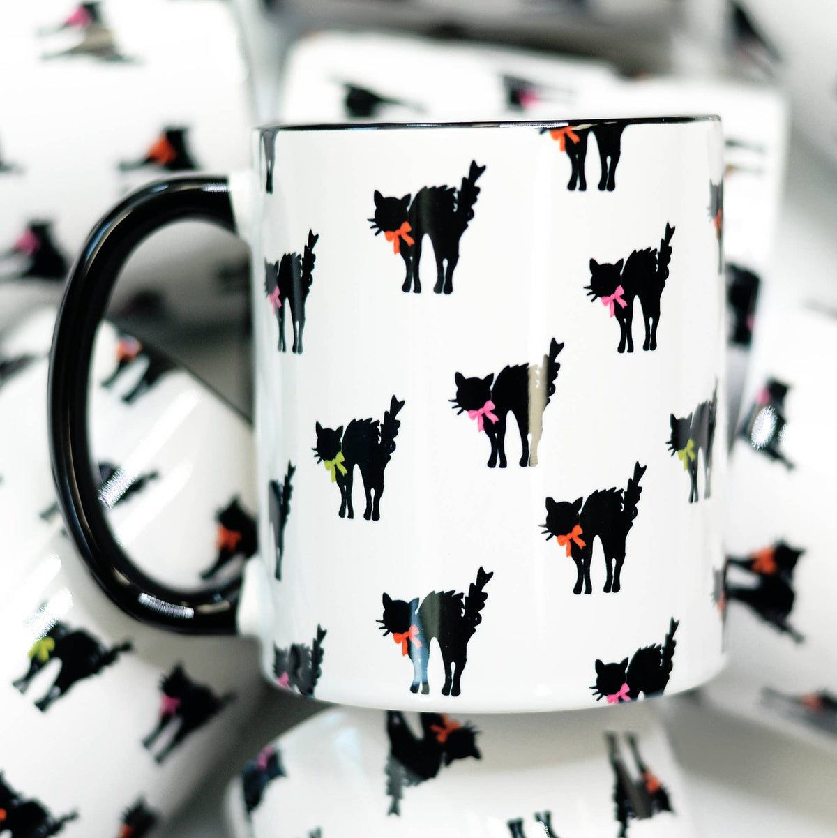 Scaredy Cat Ceramic Mug, Halloween Mug, Black Cats