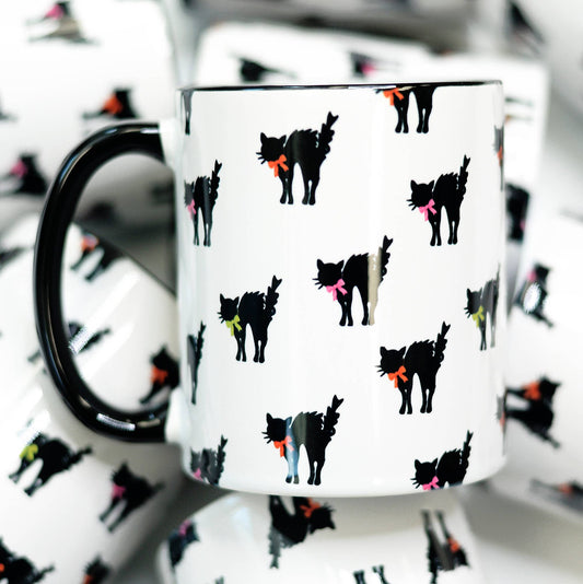 Scaredy Cat Ceramic Mug, Halloween Mug, Black Cats