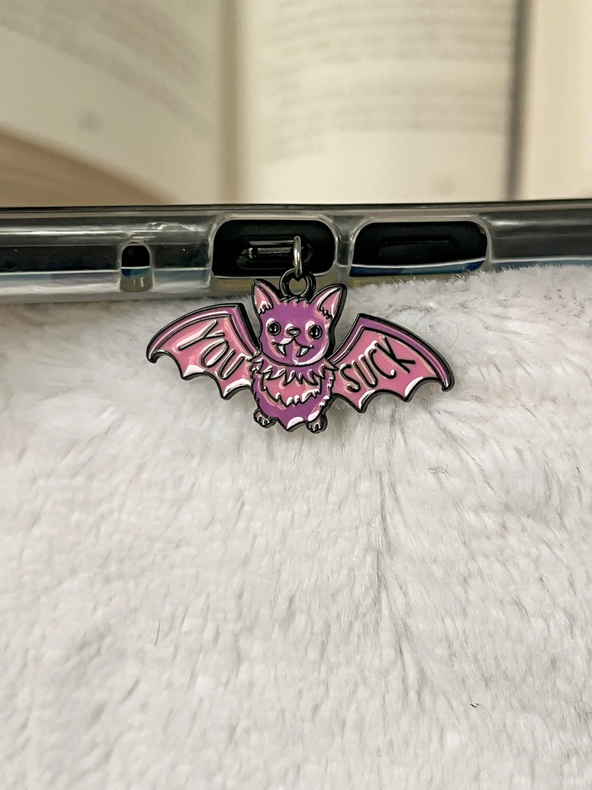 Purple Bat Kindle Charm, USB-C Dust Plug