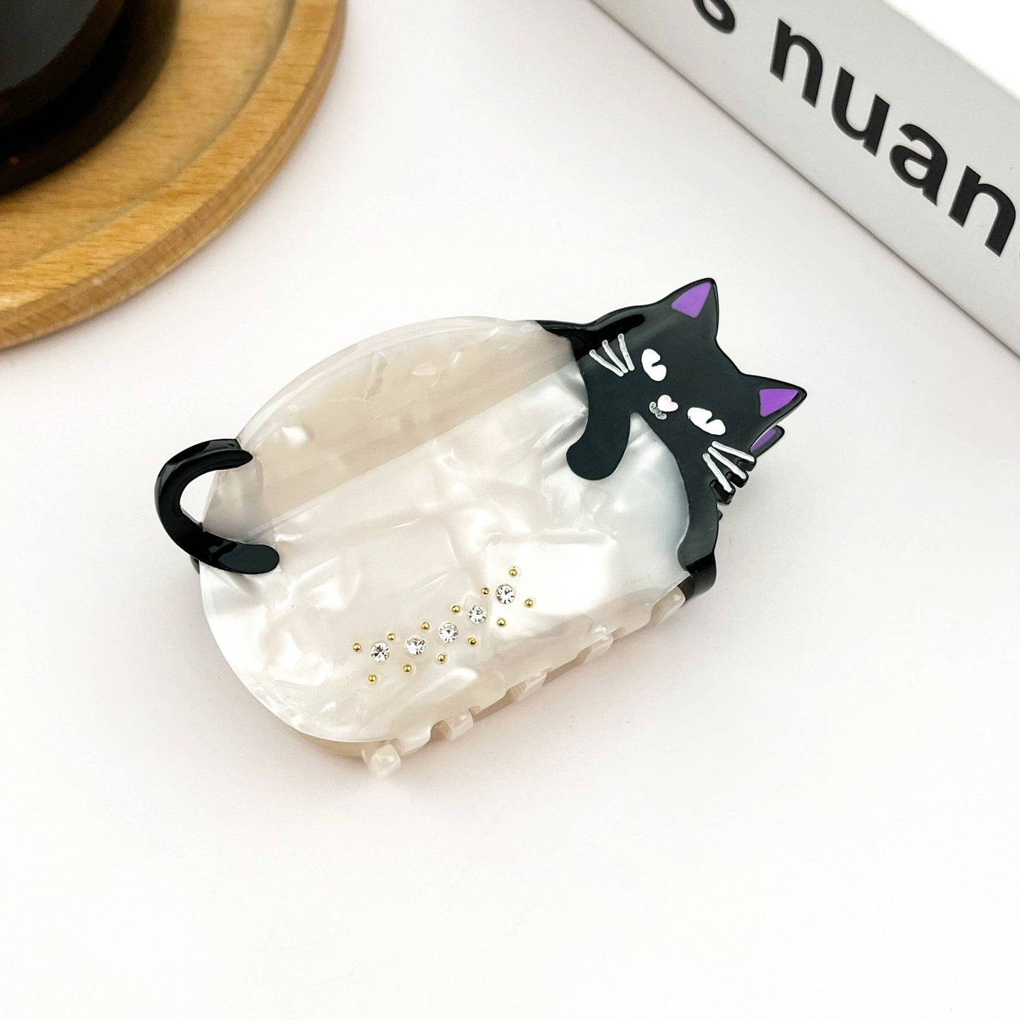 Black Cat Hair Claw Clip, Acetate Animal Hair Clip