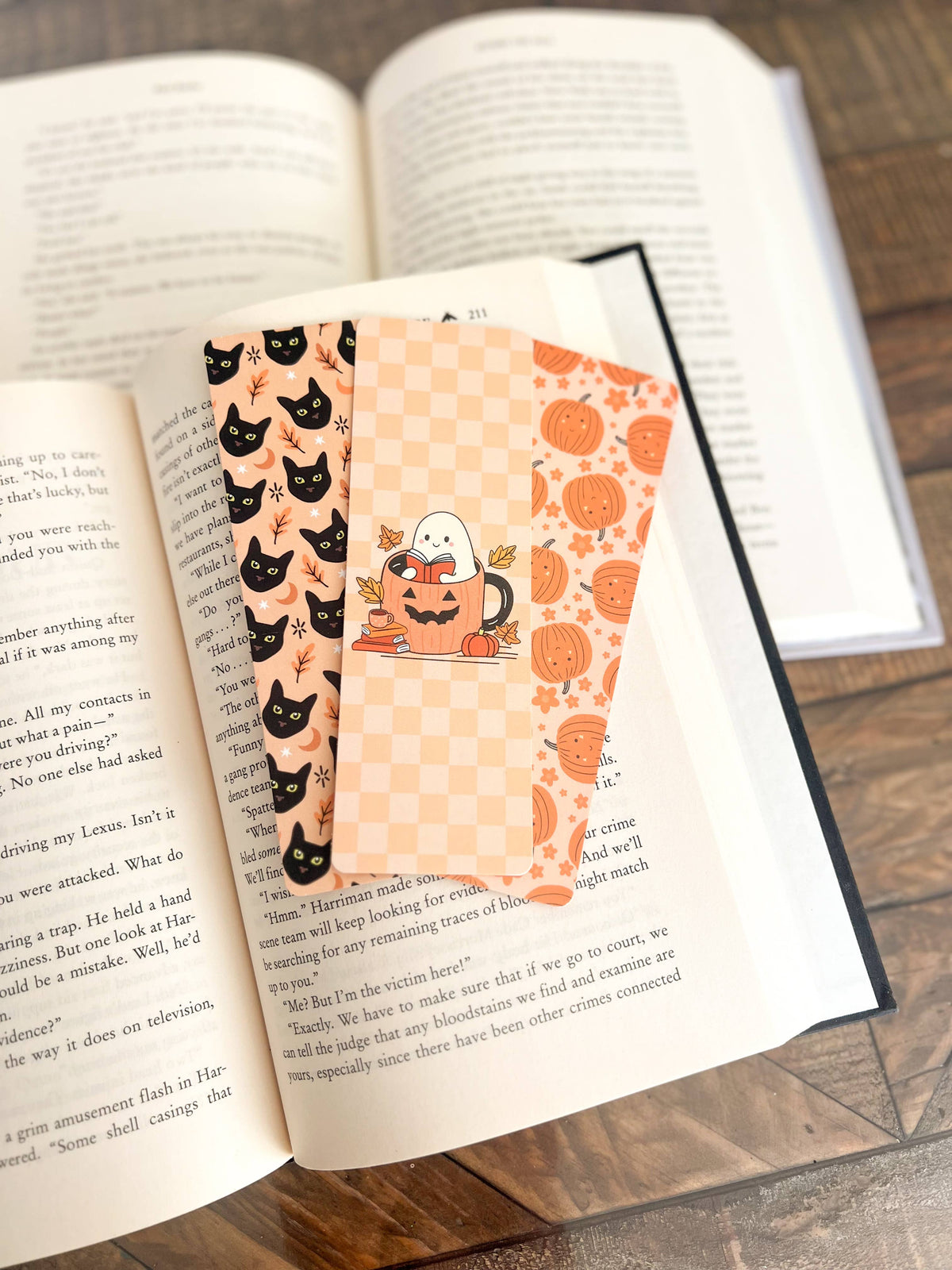 Bookish Ghost Bookmark, Black Cats, Pumpkins