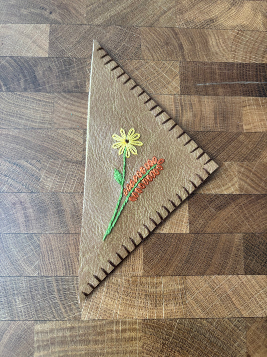Floral Leather hand embroidered corner bookmark