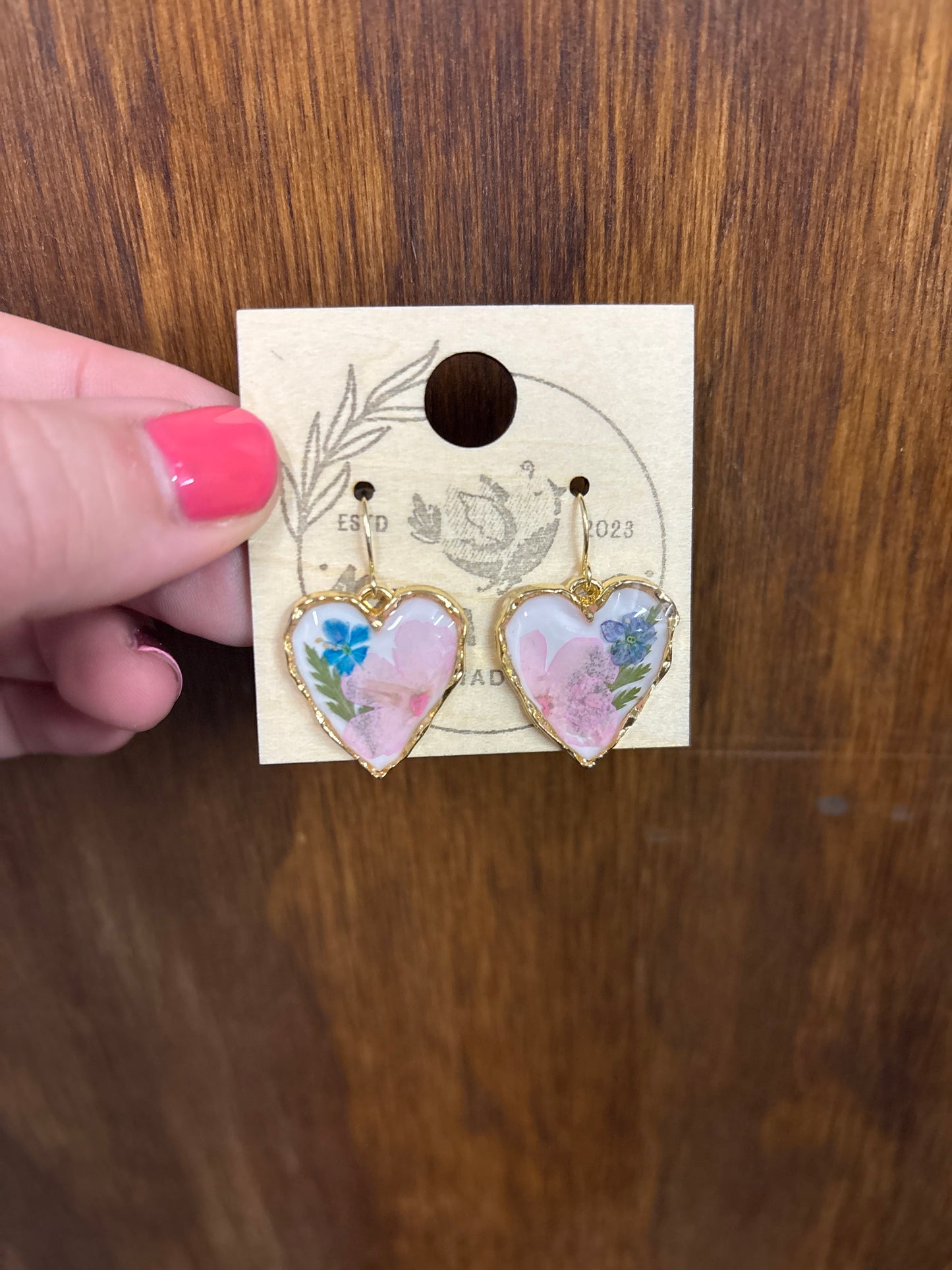 Pressed Flower Heart resin earrings