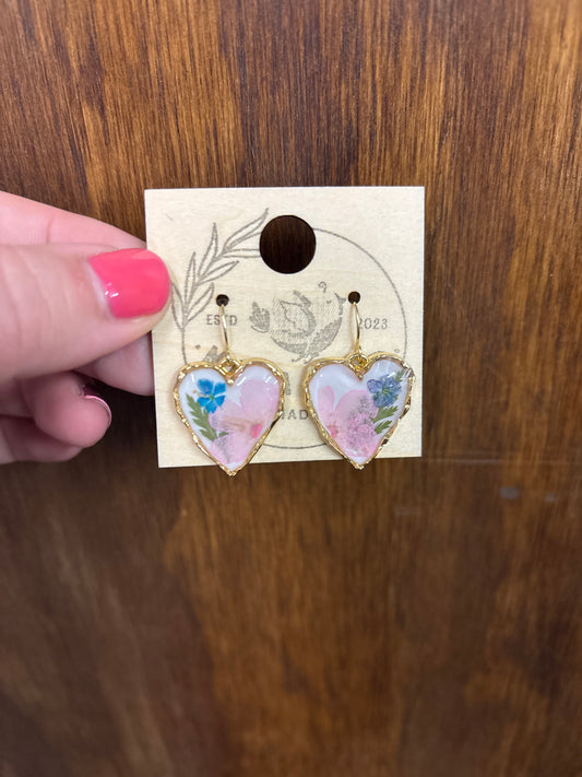Pressed Flower Heart resin earrings