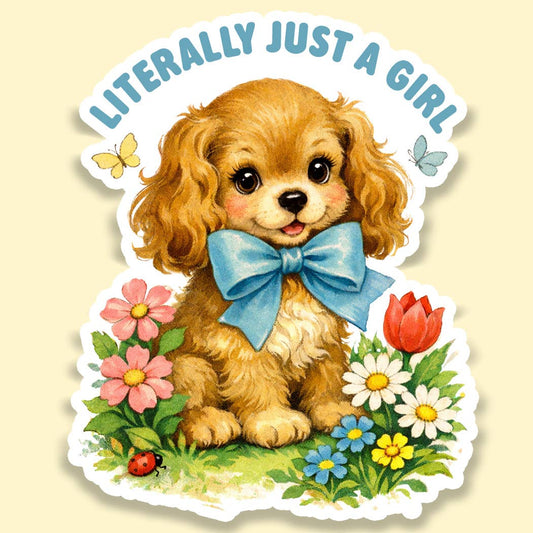 Literally Just a Girl Sticker Decal, Vintage Puppy Sticker