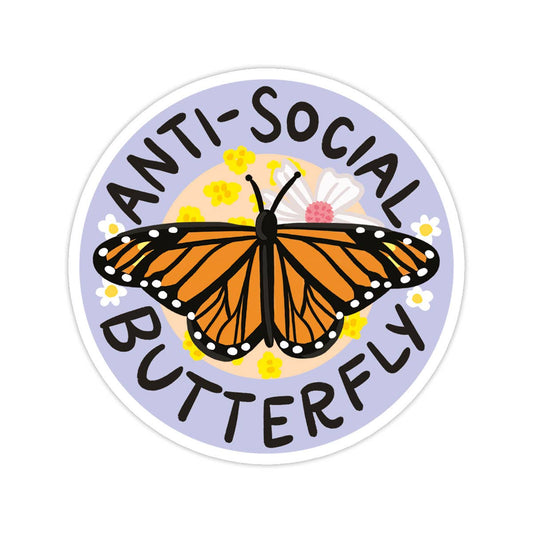 Anti-Social Butterfly Vinyl Sticker - Funny Gift