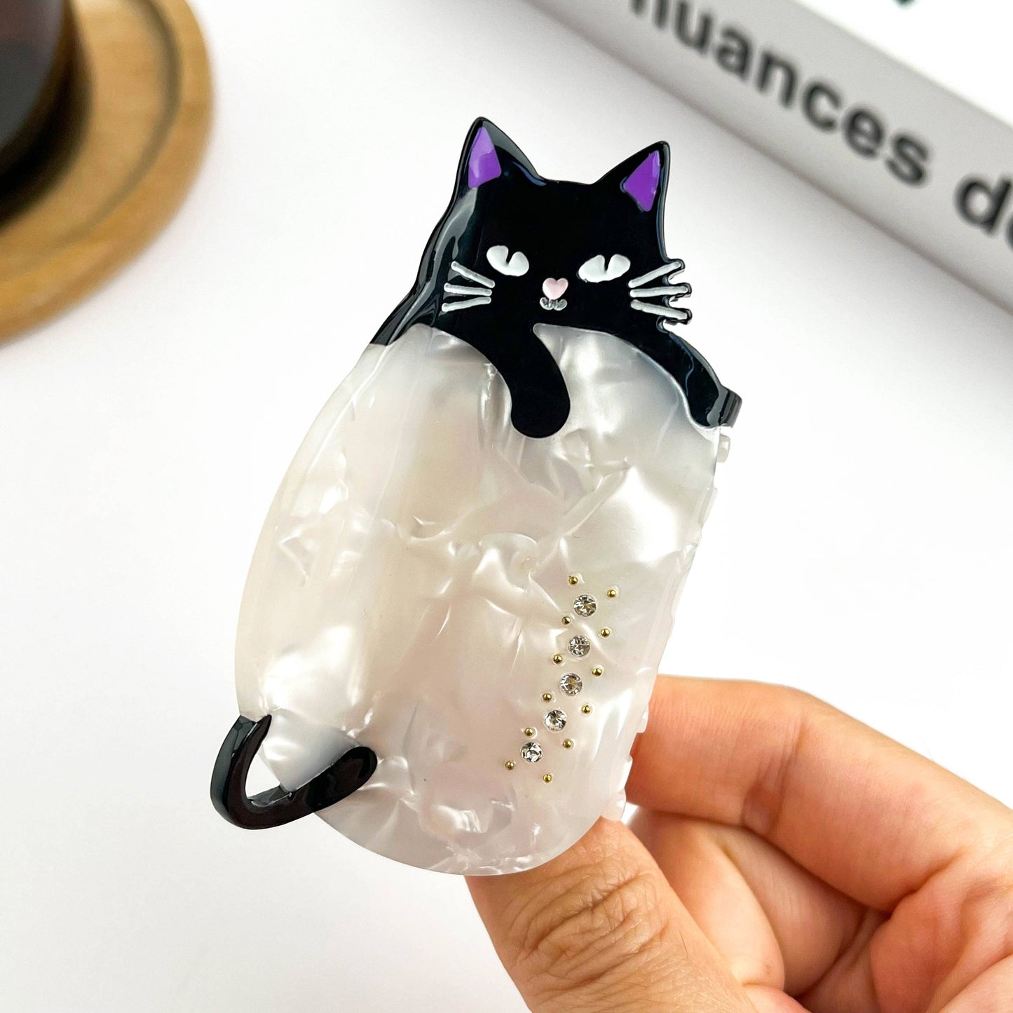 Black Cat Hair Claw Clip, Acetate Animal Hair Clip