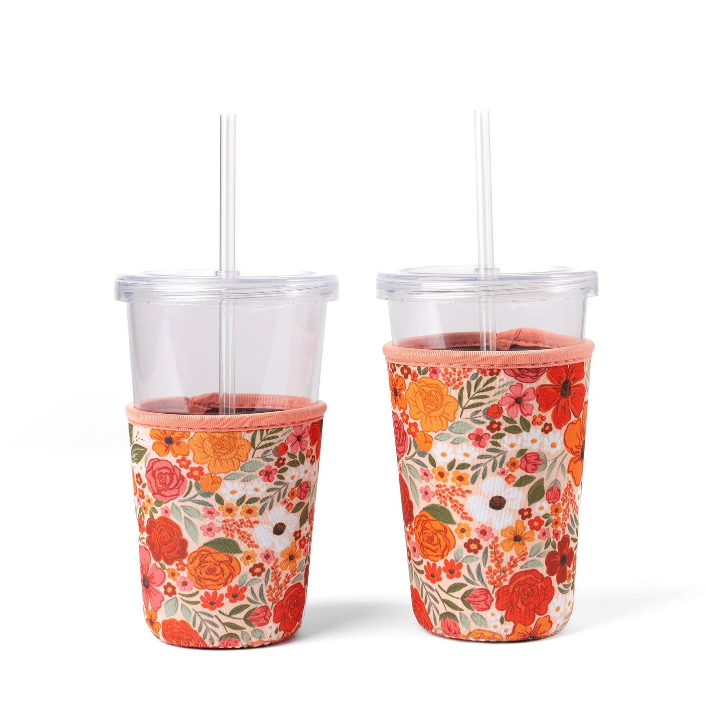 Floral Drink Sleeve | Iced Coffee Koozie | Drink Cover: Sunny Poppies / Regular