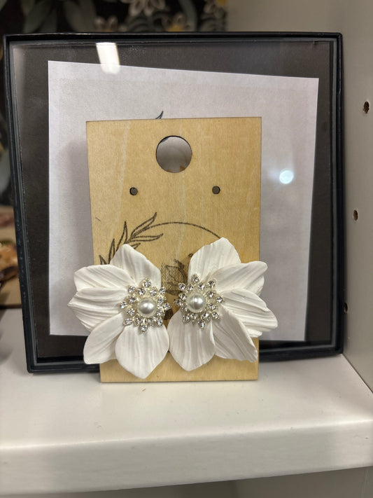White Floral earrings