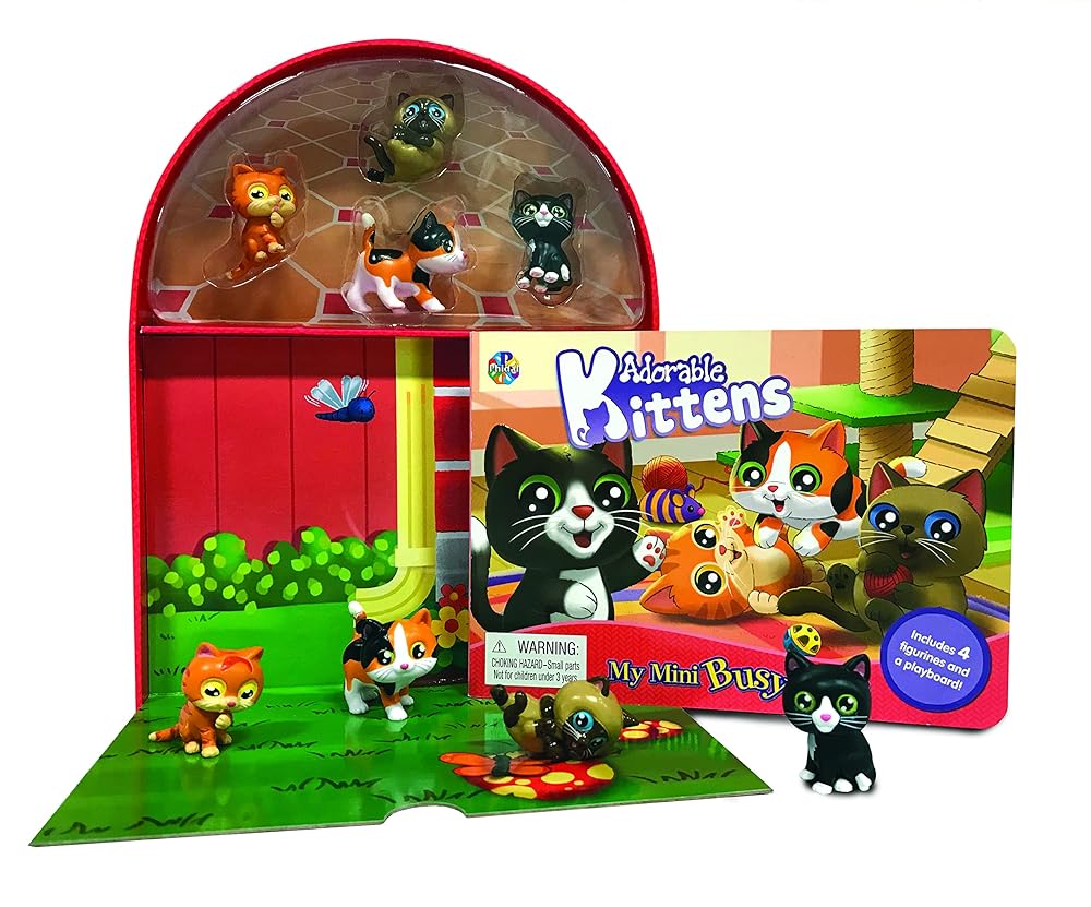 Phidal Adorable Kittens My Mini Busy Books - Activity Books for kids, 10-page storybook, 4 figurines, a foldable play mat cover image