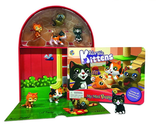 Phidal Adorable Kittens My Mini Busy Books - Activity Books for kids, 10-page storybook, 4 figurines, a foldable play mat cover image