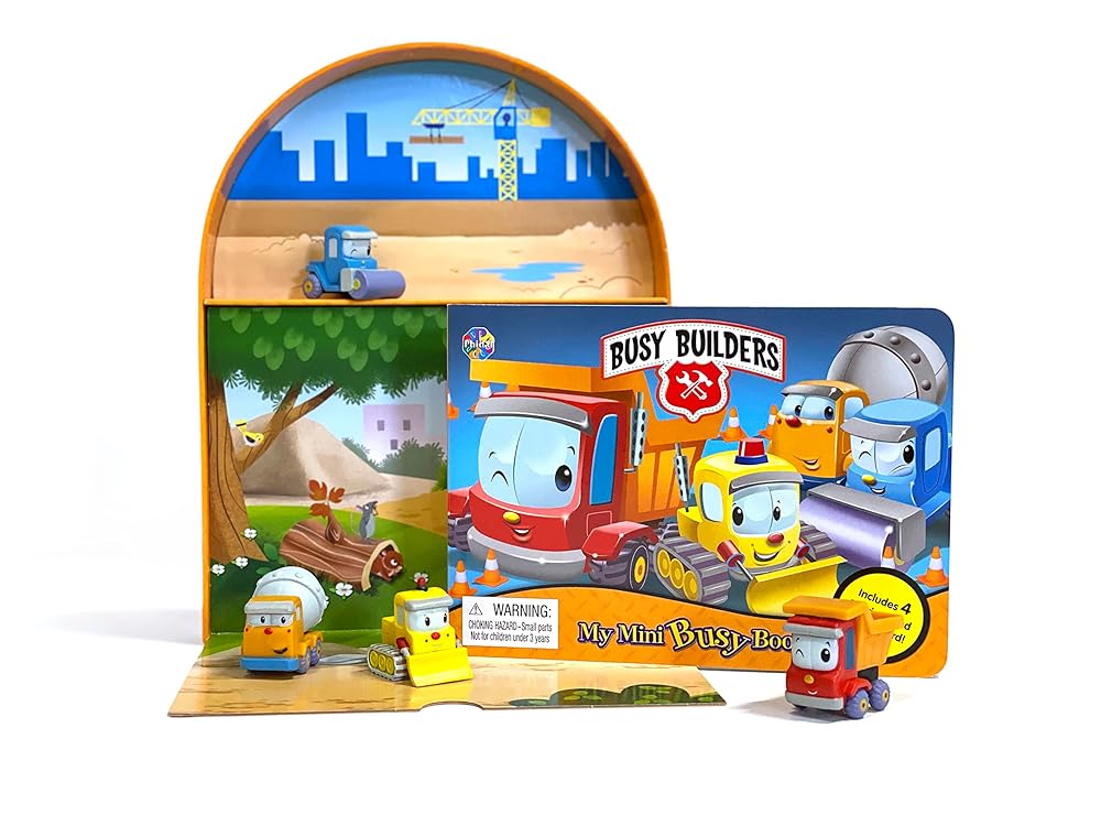 Phidal Busy Builders My Mini Busy Books - Activity Books for kids, 10-page storybook, 4 figurines, a foldable play mat cover image