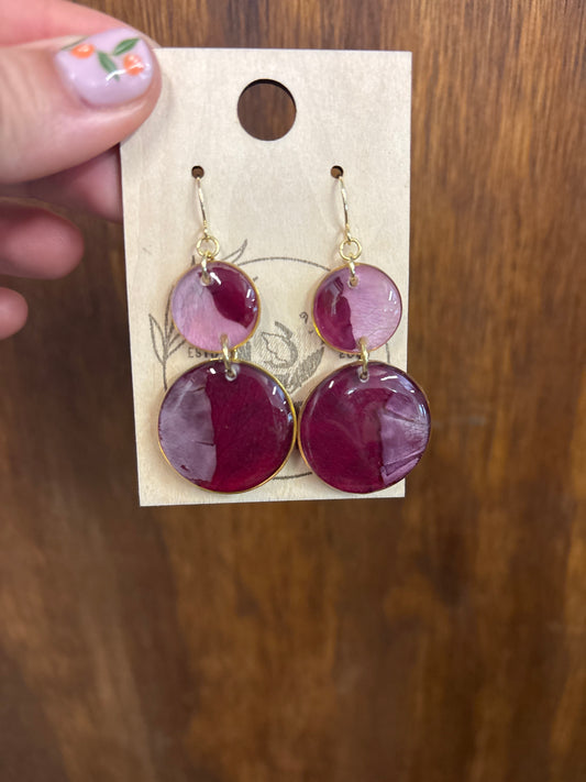 Purple Discs Pressed Flower Resin Earrings