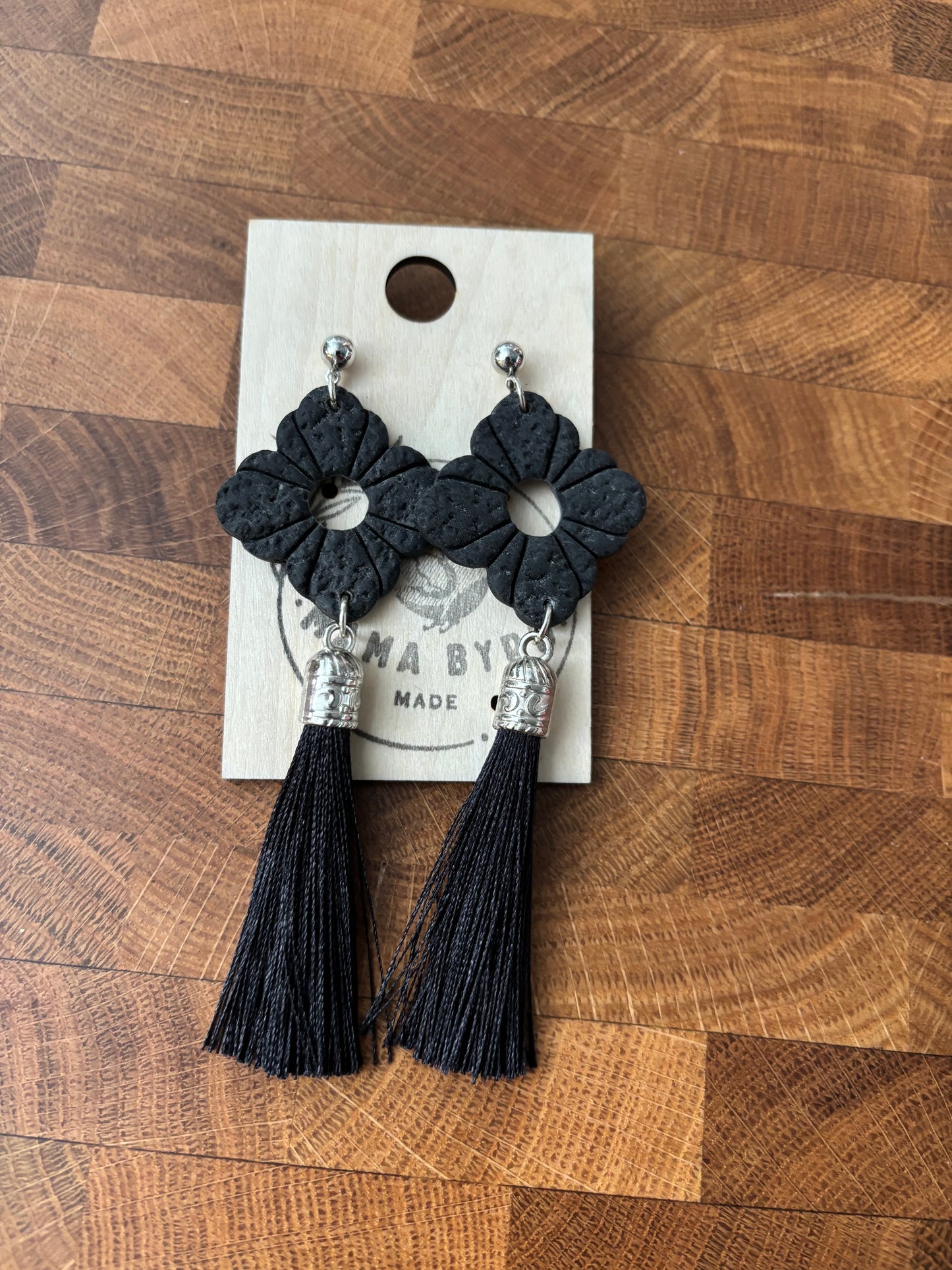 Black Floral Tassel earrings