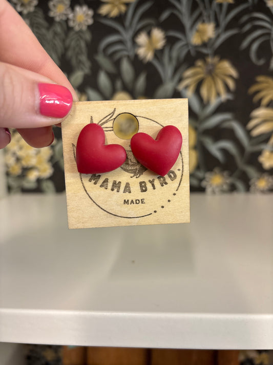Red Puffy Heart Studs