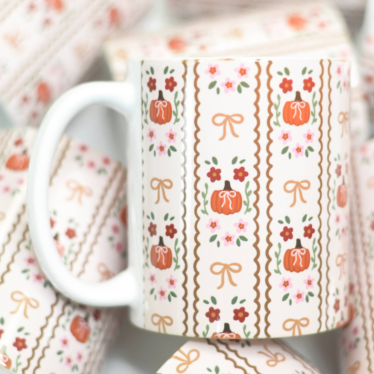 Fall Coquette Coffee Mug, Fall Coffee Mug, Pumpkins and Bows