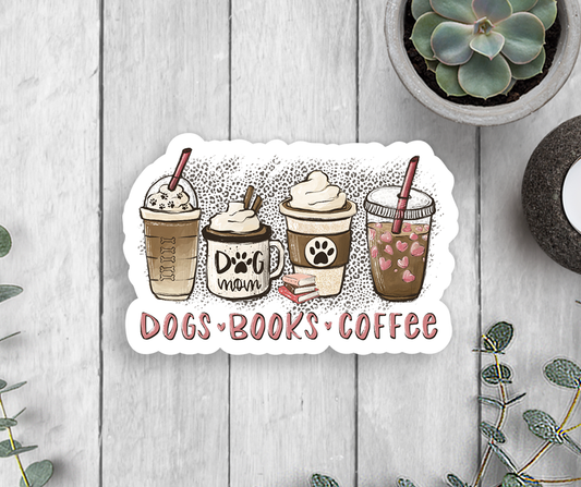 Dogs Books Coffee Vinyl Sticker