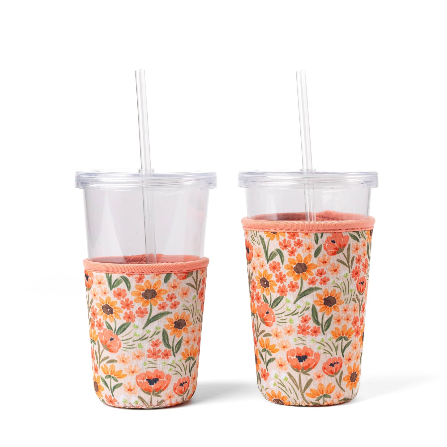 Floral Drink Sleeve | Iced Coffee Koozie | Drink Cover: Sunny Poppies / Regular