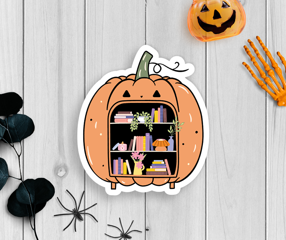 Bookshelf Pumpkin Vinyl Sticker