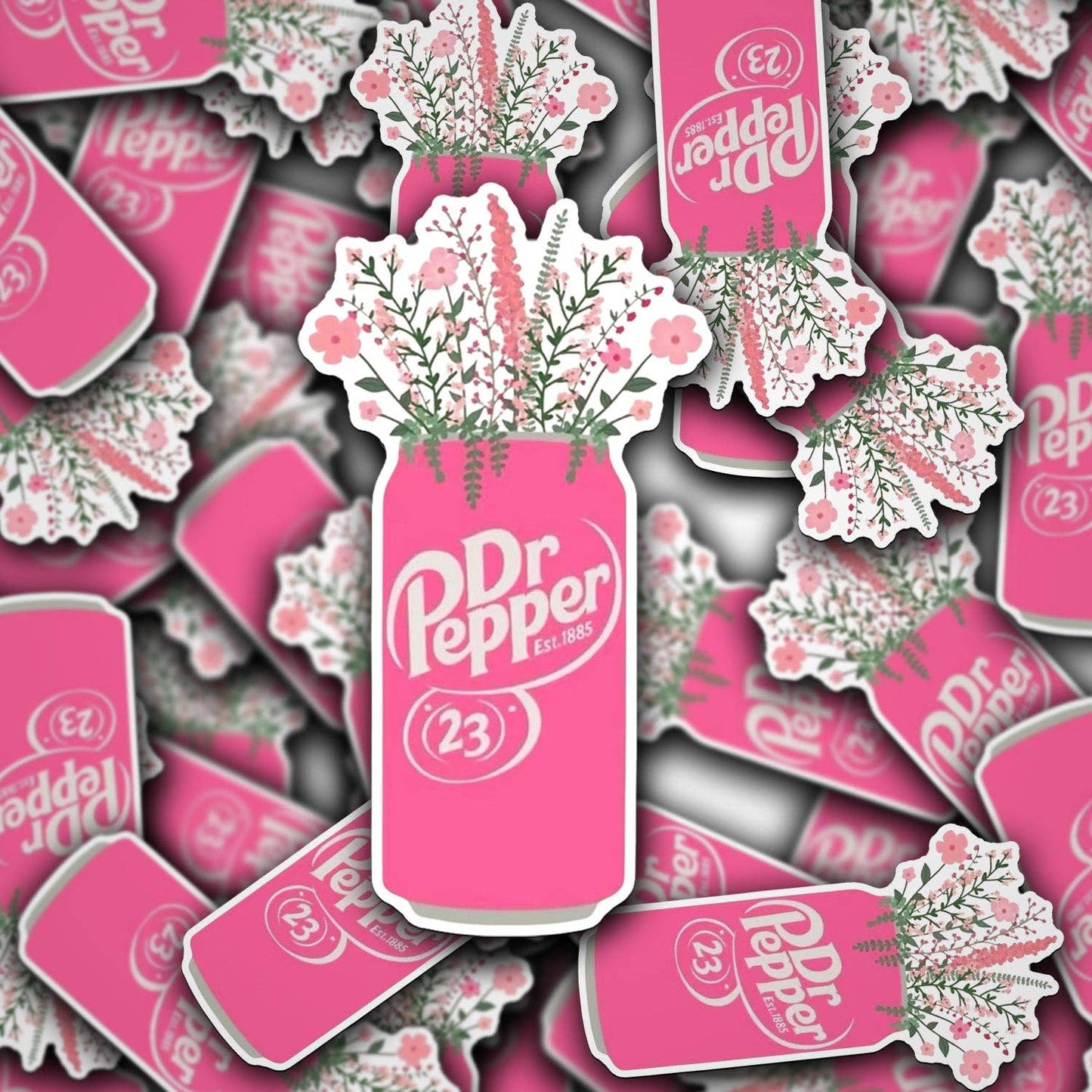 Vinyl Decal Pink Floral Dr. Pepper Can Vase