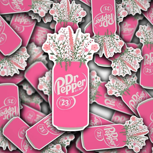 Vinyl Decal Pink Floral Dr. Pepper Can Vase